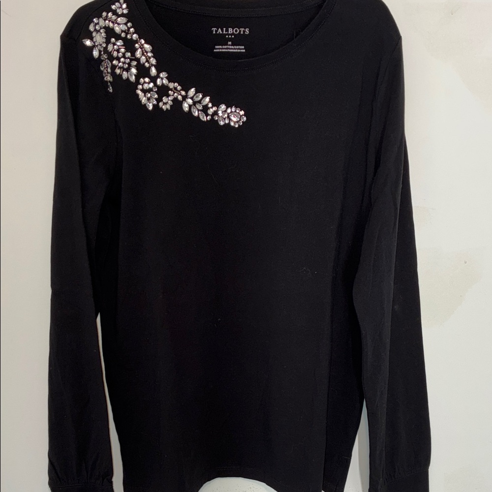 Talbots Black Long Sleeve Top with Embellishments